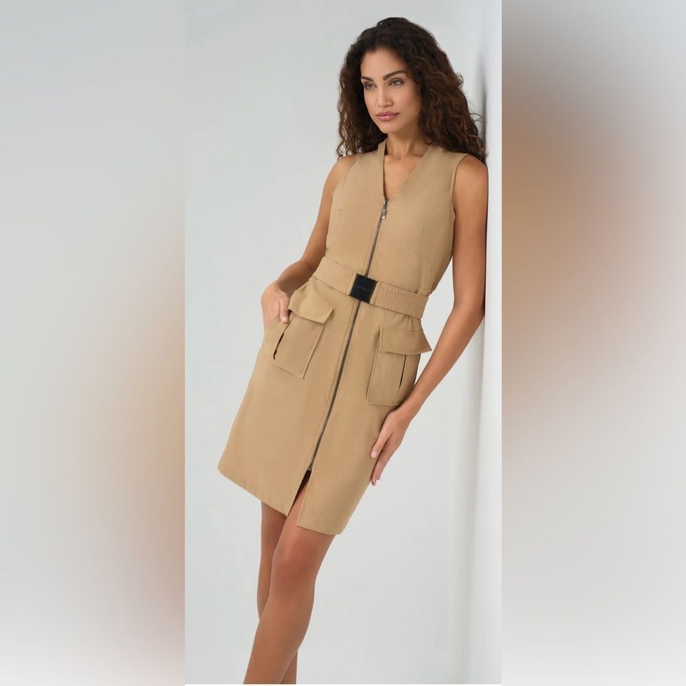 Anatomie Tan Utility Zip Front Belted Dress, M